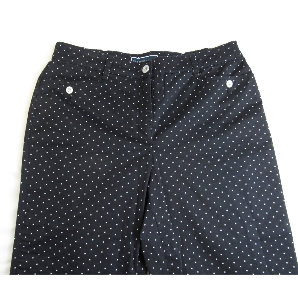 Karen Scott Crop Pants Black w/White Polka Dots & Metal Buttons Women's Size 8 - Picture 4 of 6